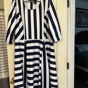 Ashley Stewart Navy and White Long Sleeve Dress